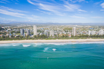 Looking towards the skyline of Gold Coast buildings from above