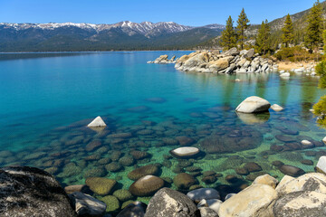 Sand Harbor - A calm Spring day at colorful Sand Harbor, Lake Tahoe, California-Nevada, USA.