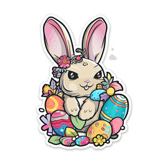 Obraz premium Earthy Graffiti Easter: A Charming Bunny and Colorful Eggs Sticker