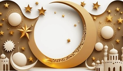 Ramadan kareem mosque, moon and star 3d rendering