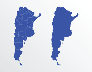 Blue Map of Argentina with regions