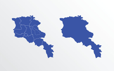 Blue Map of Armenia with regions