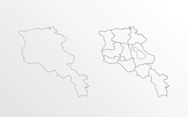 Black Outline vector Map of Armenia with regions