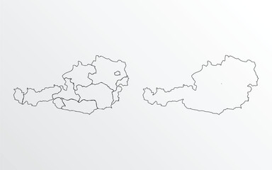 Black Outline vector Map of Austria with regions