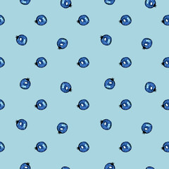 Hand drawn watercolor seamless pattern of blueberries, bilberries