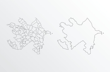 Black Outline vector Map of Azerbaijan with regions