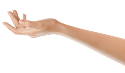 Close-up of a woman's hand, revealing the beauty of perfect skin. Concept for promoting body care and beauty products. Studio shot of woman's hand, showcasing a manicure.