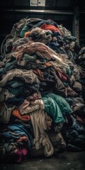 Used clothes in dump, Fast fashion, Sustainability, pile of used clothes on a light background. Second hand for recycling.  GENERATIVE AI