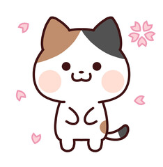 桜を見上げる三毛猫