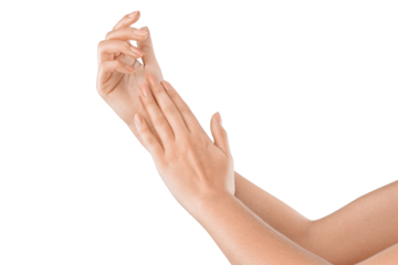 Woman' hands, accentuating natural beauty. Makeup or skincare ads, jewelry or fashion promotion concept.