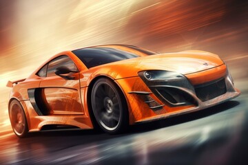 Obraz na płótnie Canvas New super sports car driving fast, supercar style. Generative AI