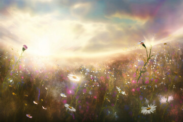 dreamy fantasy wildflowers meadow