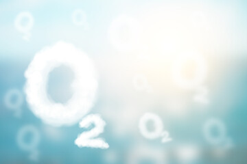 White O2 Text fly on blue sky for World Ozone Day concept