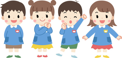 笑顔の幼稚園・保育園児・子供の全身イラスト　線なし