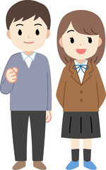 制服を着た笑顔の学生の全身イラスト　全身　線なし