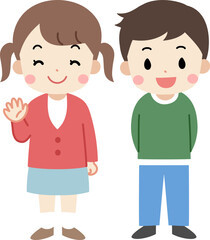 笑顔で手を振る子供の全身イラスト　線なし