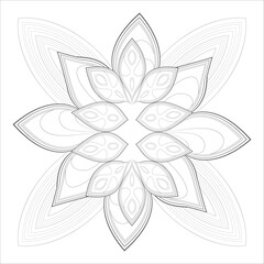 Pleasing decorative flower of Coloring book page for adult Black outline and white background