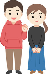 若者・笑顔の男女のイラスト　線なし