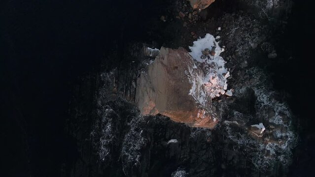 Cinematic drone shot of famous Perce rock in Quebec, Canada