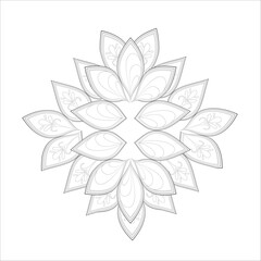 Pleasing decorative flower of Coloring book page for adult Black outline and white background