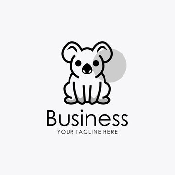 koala logo, line art design, animal design logo with a light blue circle on the back of the line, suitable for your business