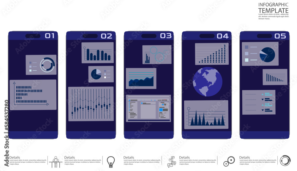 Wall mural online stock trading. app screen smartphone design template application interface with flat illustra