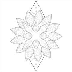 coloring page. Doodle flowers in black and white pleasing for adults' coloring page. pleasing decorative flower of Coloring book page for adult Black outline and white background