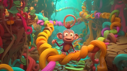 Piece of artwork featuring the 3D colorful monkey - Generative AI