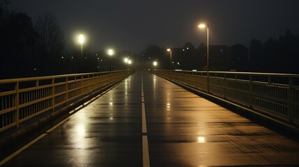 Fototapeta na wymiar wet street road at night time, Generative Ai