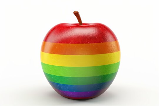 LGBTQ Pride Apple on White Background. Generative ai.