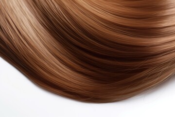 Fototapeta premium Beautiful Glossy Natural Brown Colored Hair Texture Isolated on White Background. Generative Ai.