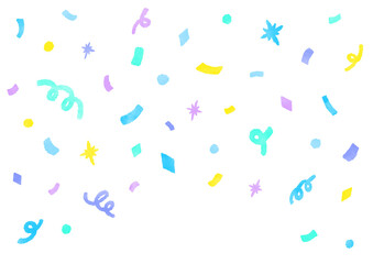 confetti background in pastel colors celebration event cute hand drawn watercolor illustration / パステルカラーの紙吹雪の背景 お祝い イベント かわいい手描きの水彩イラスト
