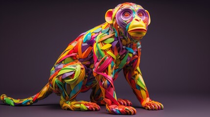 piece of artwork featuring the 3D colorful monkey in a playful pose - Generative AI