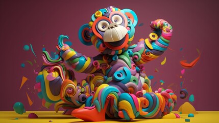 piece of artwork featuring the 3D colorful monkey in a playful pose - Generative AI