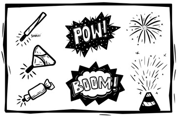 Saint John firecrackers and visual onomatopoeias. Woodcut style and cordel literature
