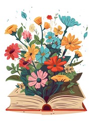 Book Illustration with Flowers Isolated on White Background. Generative ai.