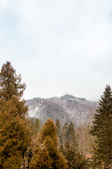 Landscape of mountains and clouds in winter