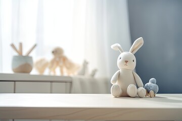 Soft Toy Bunny Near Window in Kids Room Background