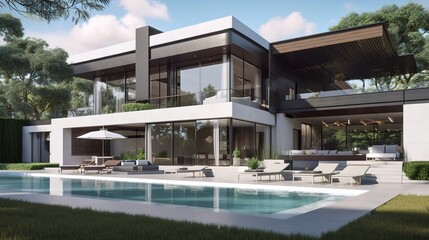 Fototapeta na wymiar architectural plans for modern luxury mansion