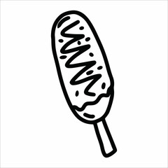 Corn dog doodle icon illustration, corn dog is korean food or snack, suitable for icon, logo, and graphic design elements
