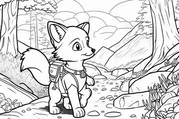 Fox Whimsical Wildlife: Black and White Cartoon Animal Drawings for Coloring Book Pages