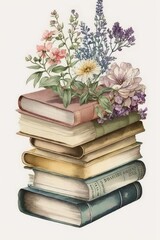 Book Illustration with flowers isolated on white background. generative ai.