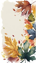 Watercolor Fall Leaves Border Invitation Concept. Generative AI.