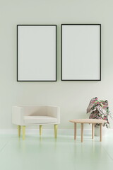 living room design. empty room design interio.Photo frame mock up 3d rendering