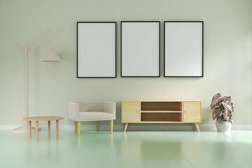 living room design. empty room design interio.Photo frame mock up 3d rendering