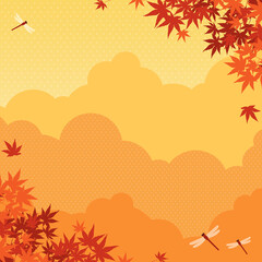 秋の紅葉と赤とんぼの舞う風景　背景素材（正方形） © Katie（カチエ）