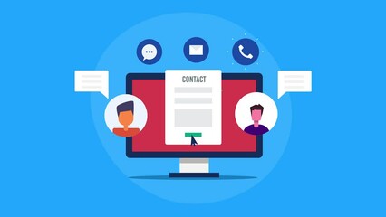 Business contact information, customer sending query through contact page, communication technology, customer support service video animation.