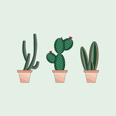 green natural cactus plant set of desert among sand and rocks. Realistic vector illustration isolated on background elements.