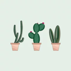 Foto op Plexiglas Cactus in pot green natural cactus plant set of desert among sand and rocks. Realistic vector illustration isolated on background elements.