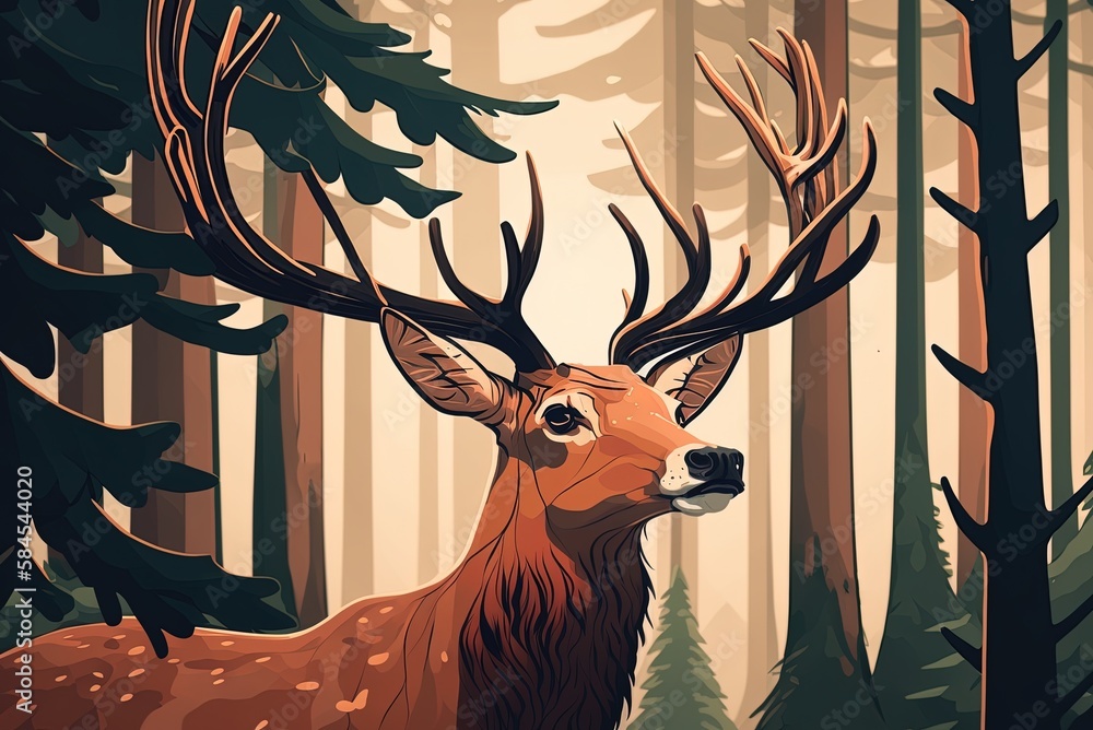 Poster close-up with selective focus of a deer in the woods generative ai